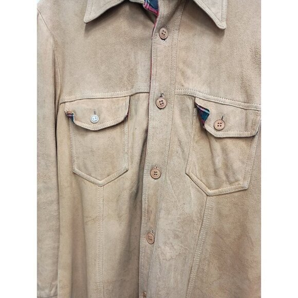 VTG Peters Mens Jacket Small Brown Suede Leather Shacket Flannel Lined Outdoor - Picture 3 of 7